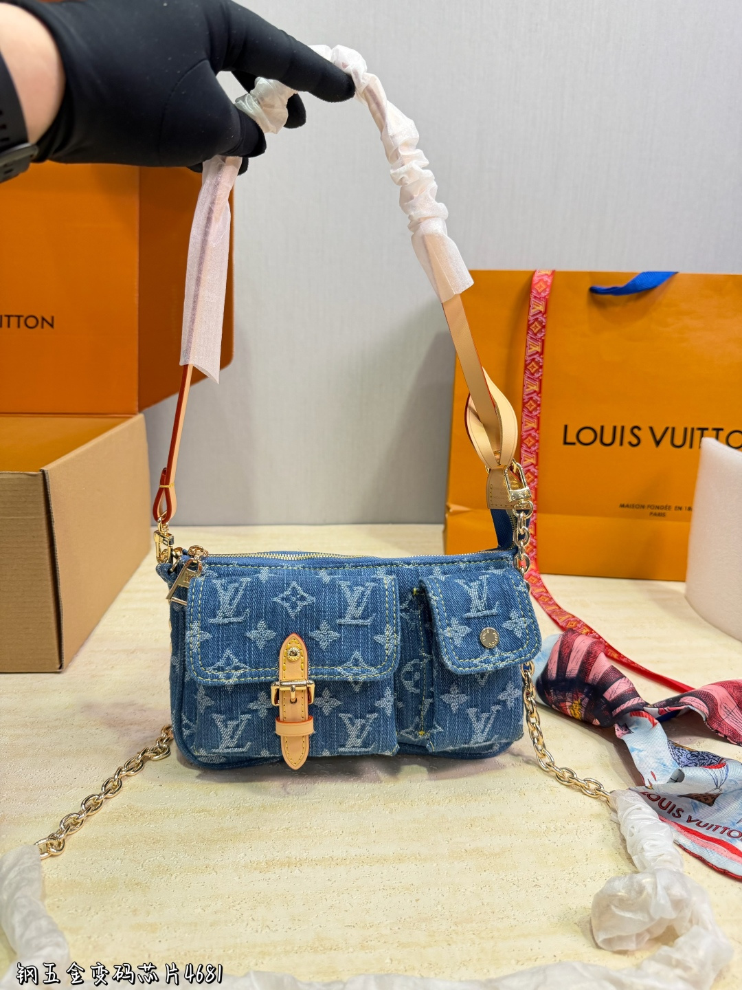 LV Luxury Monogram Handbag Denim Fabric